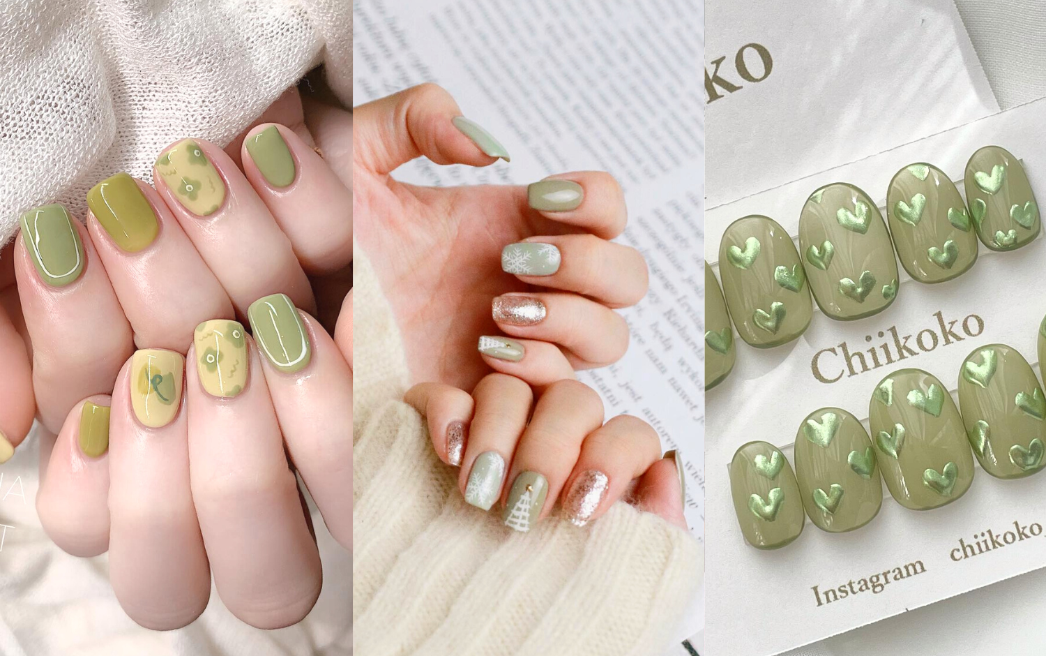 質感又顯白！11款「抹茶綠色系」美甲推薦：金屬立體愛心、暈染抹茶拿鐵...基本款和特殊款通通有，抹茶季應景美甲必收！ 