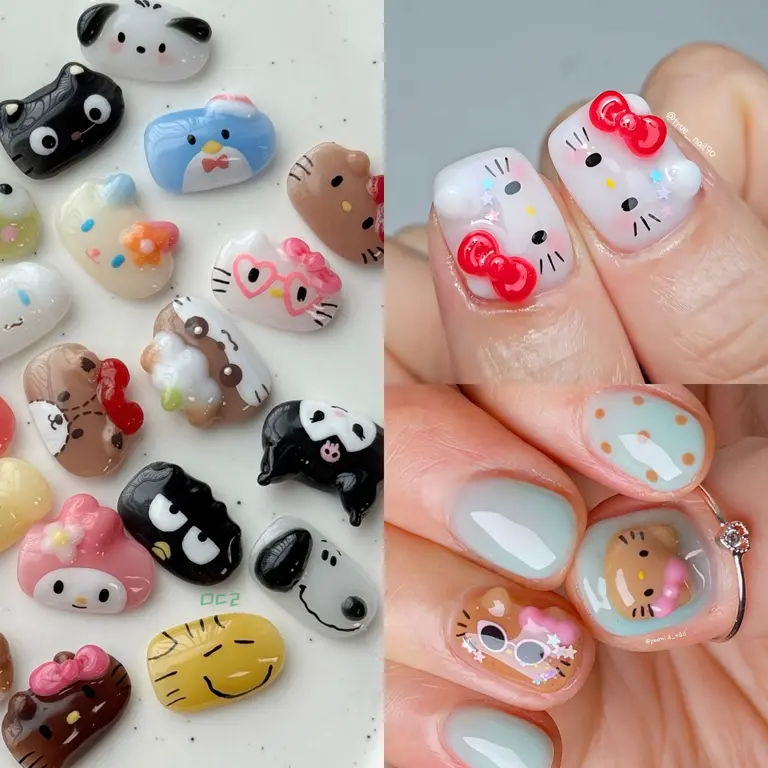 韓國女生都在做的HELLO KITTY美甲！還有曬黑KITTY、庫洛米、人魚漢頓、帕恰狗...三麗鷗美甲造型太可愛
