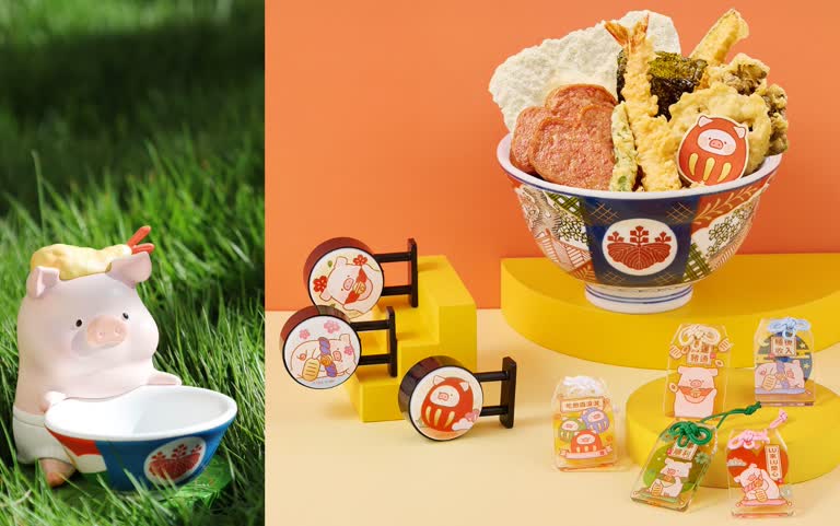 LULU豬 X 金子半之助！聯名丼飯、Q萌可愛的系列周邊：招牌燈箱、LULU豬御守、天丼公仔療癒登場