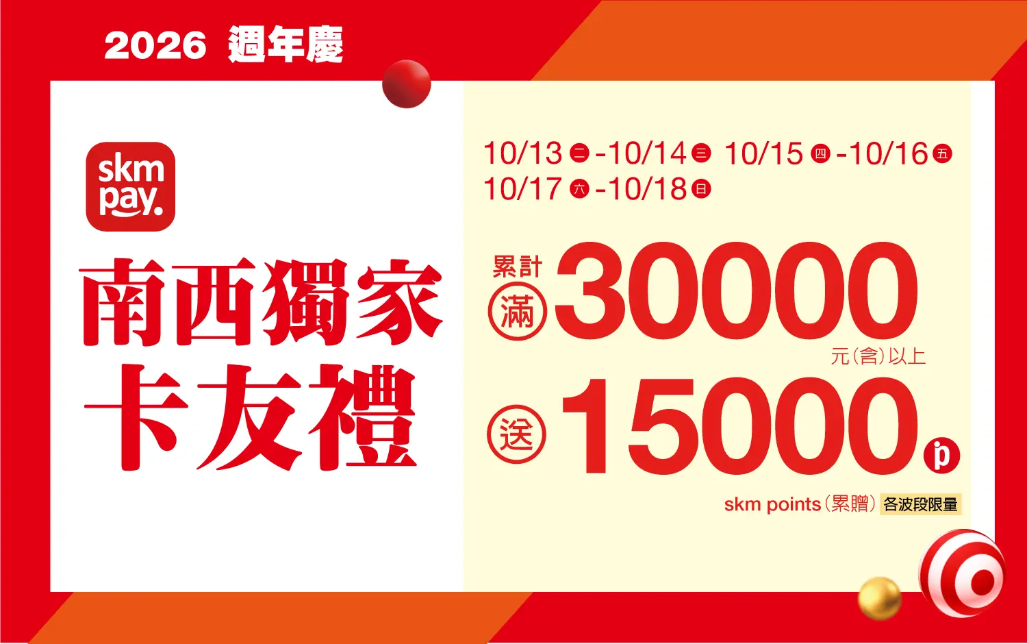 (2026週年慶)南西獨家卡友禮30000贈15000