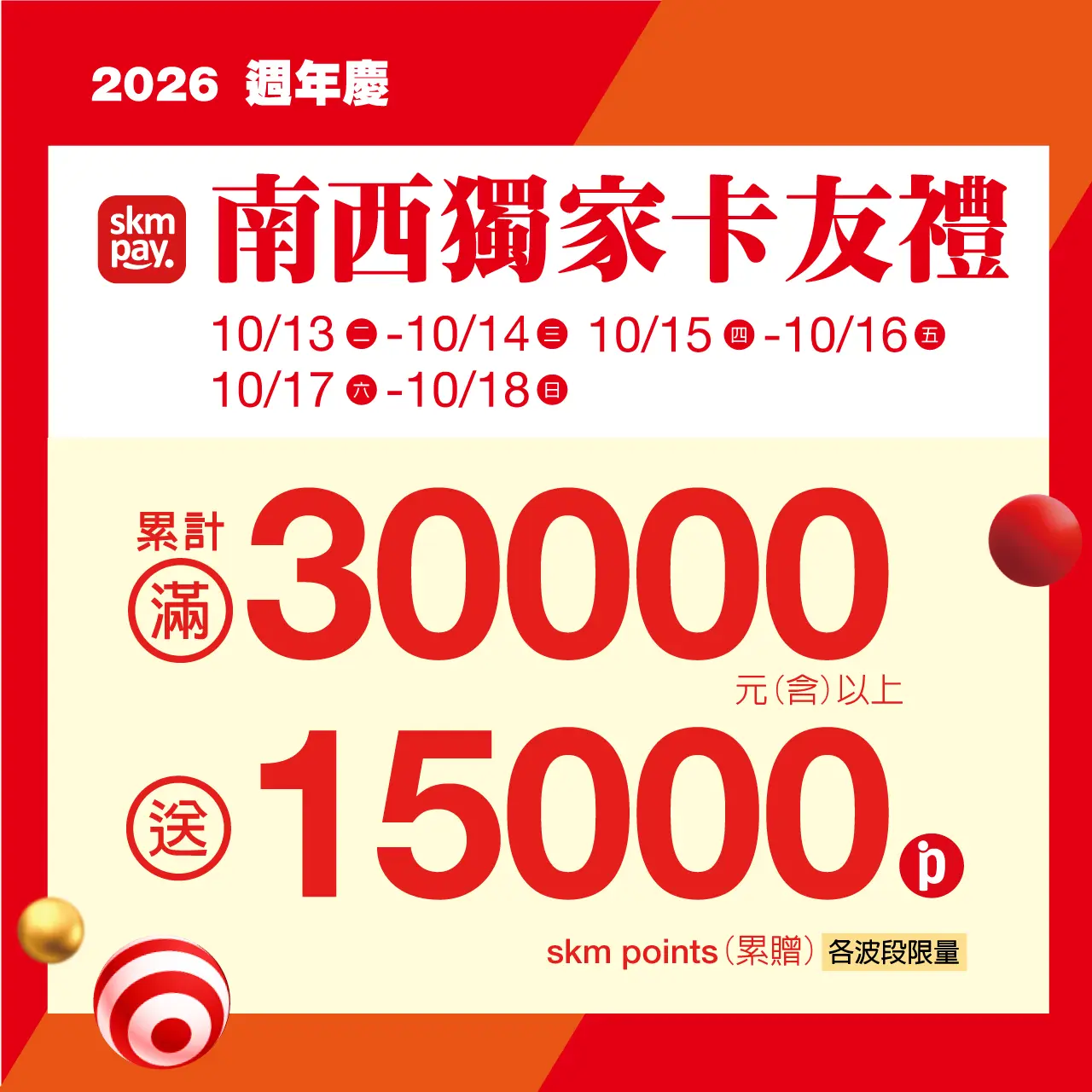 (2026週年慶)南西獨家卡友禮30000贈15000