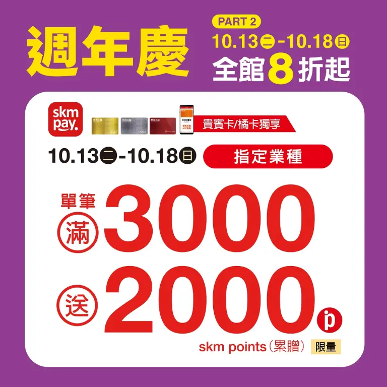 (2026週年慶)指定業種 滿3000送2000點